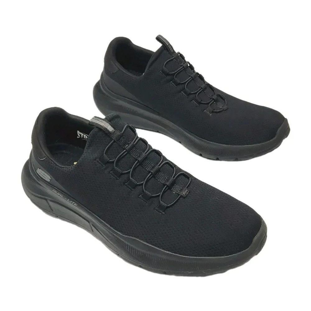 Skechers Sneaker Loafer Black Stretch Air-Cool Relaxed Fit Men Sz 11 Dual-Lite